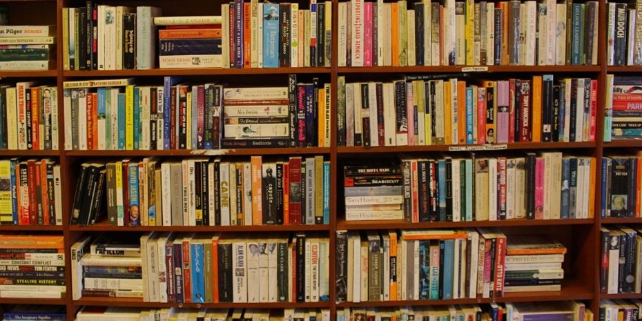 Book shelf with hundreds of books